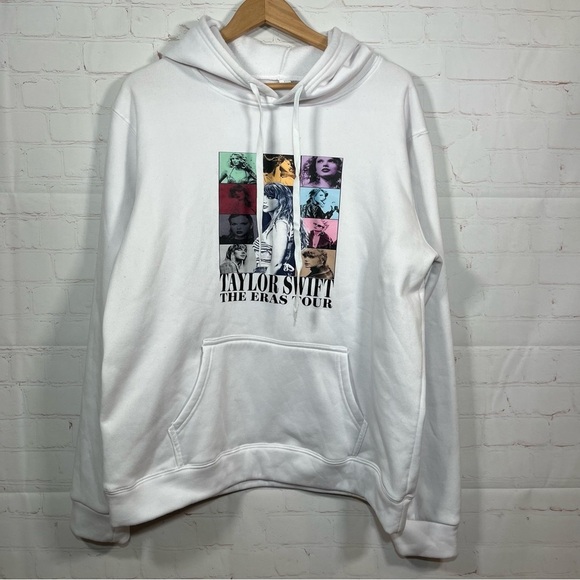 Taylor Swift Hoodie Womens Large White The Eras Tour Fleece Sweatshirt Pullover - Picture 1 of 8